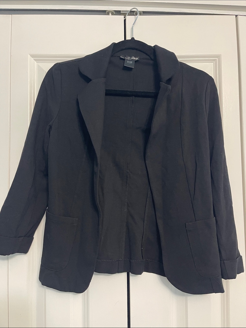AQUA Black Cotton Women's Open Front Blazer Jacket